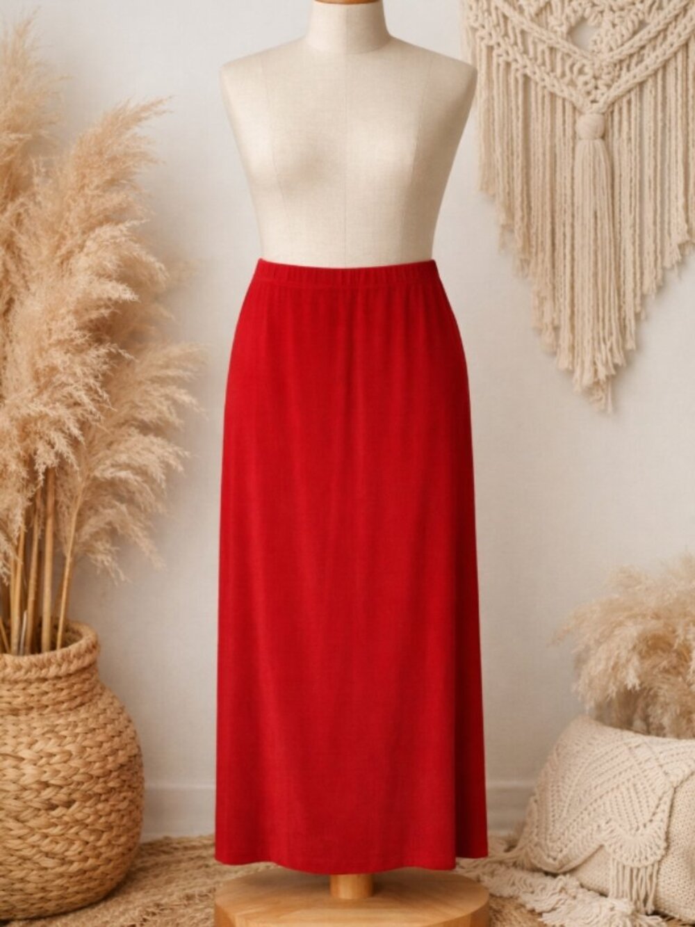 Weekenders Red Stretch Pull-On Column Maxi Skirt M Minimalist Workwear Canada